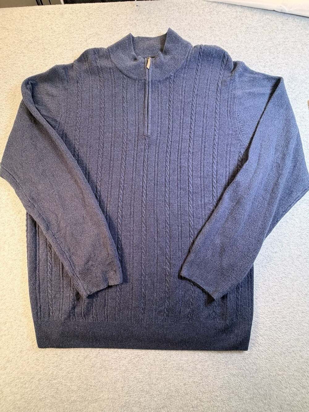 Haggar 1/4 Zip Cable Knit Sweater Size XXL Blue Mock Neck Pullover